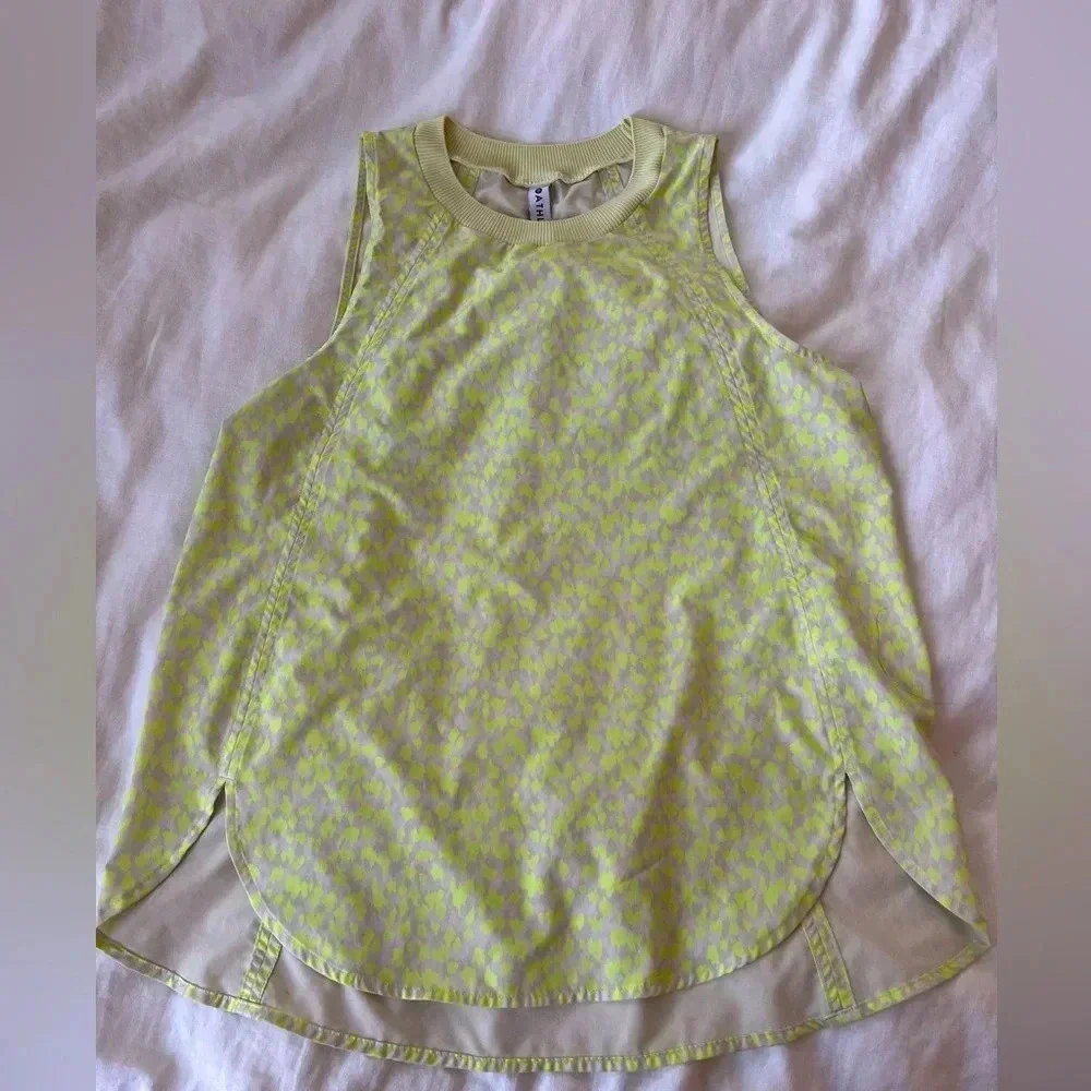 ATHLETA Neon Yellow Leopard Print Knit Neckline Top - Size S